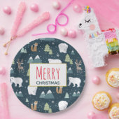 Frohe Weihnachten Winter Tiere Rustikales Muster Pappteller (Party)