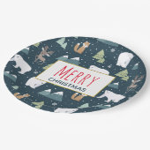 Frohe Weihnachten Winter Tiere Rustikales Muster Pappteller (Schrägansicht)