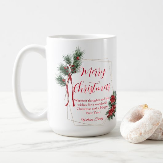 Frohe Weihnachten Wintergrün blühend rot grün Kaffeetasse (Mit Donut)