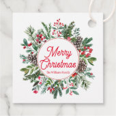 Frohe Weihnachten Wintergrün rotes Drehbuch Geschenkanhänger (Rückseite)