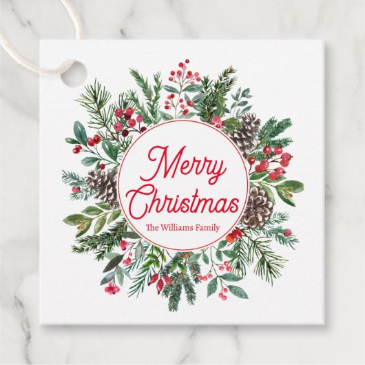 Frohe Weihnachten Wintergrün rotes Drehbuch Geschenkanhänger (Vorderseite)