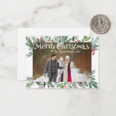 Frohe Weihnachten Wintergrün Urlaub Foto Mitteilungskarte (Vorderseite/Rückseite Beispiel)