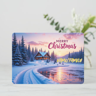 Frohe Weihnachten Winterhütte Sonnenuntergang