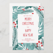 Frohe Weihnachten. Winterkiefern und Blumen Feiertagskarte (Vorne/Hinten)