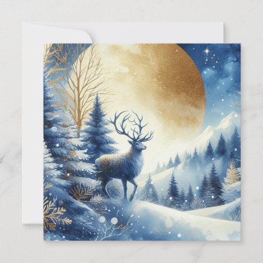 Frohe Weihnachten & Winterlandschaft mit Hirschen (Vorderseite)