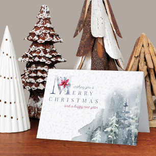 Frohe Weihnachten Winterlaub Aquarellwald