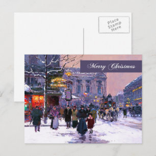 Frohe Weihnachten. Winterliche Pariser Szene Feiertagspostkarte