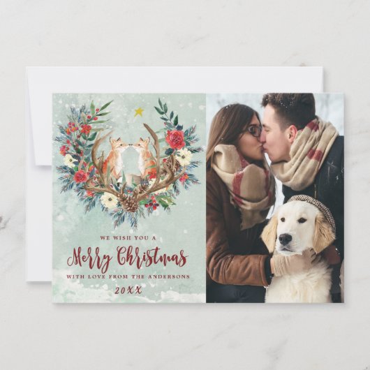 Frohe Weihnachten Winterschnee Füchse Fotokarte (Vorderseite)