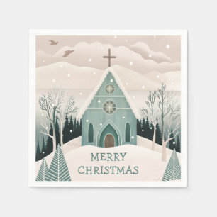 Frohe Weihnachten Winterurlaub Religiöse Kirche Serviette