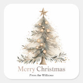 Frohe Weihnachten Winterurlaub Wasserfarbenbaum Quadratischer Aufkleber (Vorderseite)