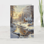 Frohe Weihnachten Winterwald Fluss Schneeflocken (Vorderseite)