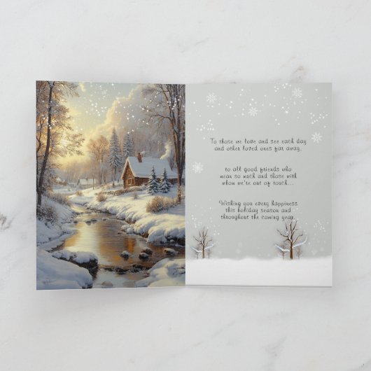 Frohe Weihnachten Winterwald Fluss Schneeflocken (Innenseite)