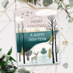 Frohe Weihnachten. Winterwald Nord-Landschaft Feiertagspostkarte<br><div class="desc">"Gerne Weihnachten und ein frohes Neues Jahr" Postkarte mit Cartoon Winterwald Nordic Landschaft.</div>