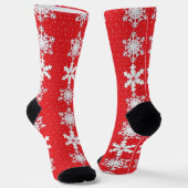 Frohe Weihnachten! Winterweiße Schneeflocken rot Socken (Gewinkelt)
