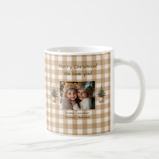 Frohe Weihnachten Wir Liebe You Gingham Foto Kaffeetasse (Rechts)