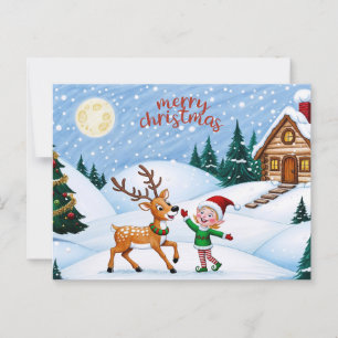 Frohe Weihnachten Woodland Elf und Reindeer Postkarte