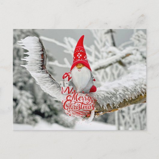 Frohe Weihnachten Woodland Gnome mit Geschenken (Vorderseite)