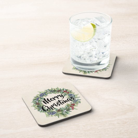 Frohe Weihnachten - Wraath - Handgemalte Wasserfar Getränkeuntersetzer (Rechte Seite)