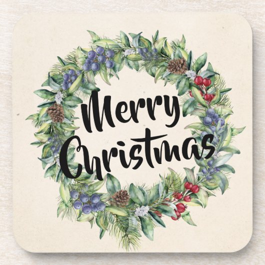 Frohe Weihnachten - Wraath - Handgemalte Wasserfar Getränkeuntersetzer (Vorderseite)