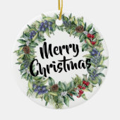 Frohe Weihnachten - Wraath - Handgemalte Wasserfar Keramik Ornament (Vorne)
