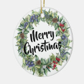 Frohe Weihnachten - Wraath - Handgemalte Wasserfar Keramik Ornament (Links)