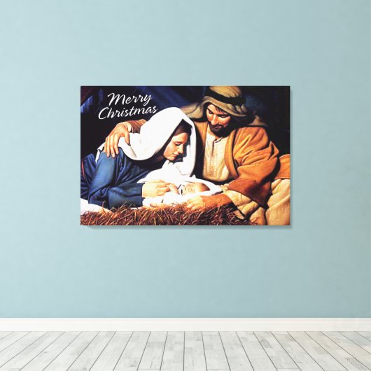 Frohe Weihnachten Wrapped Canvas Krippe Print Leinwanddruck (Insitu (Holzboden))