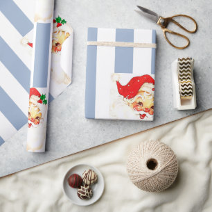 Frohe Weihnachten Wrapping Blue & White Stripe San Geschenkpapier