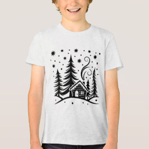 Frohe Weihnachten Wunderland Bäume Haus und Sterne Tri-Blend Shirt