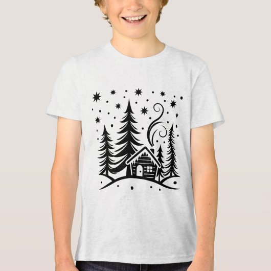 Frohe Weihnachten Wunderland Bäume Haus und Sterne Tri-Blend Shirt (Vorderseite)