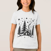 Frohe Weihnachten Wunderland Bäume Haus und Sterne Tri-Blend Shirt (Vorderseite)