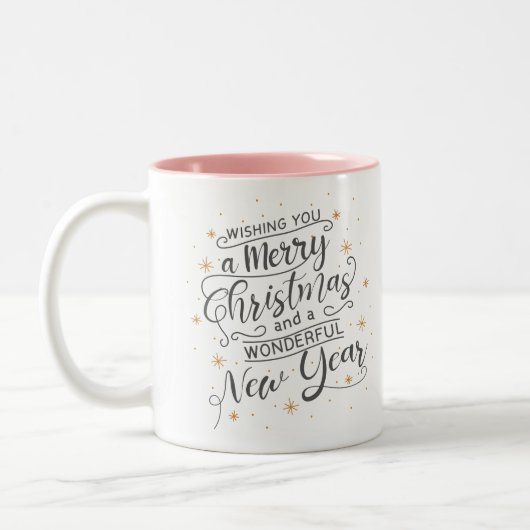 Frohe Weihnachten wünschen Zweifarbige Tasse (Links)