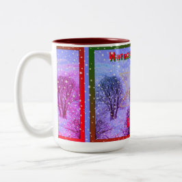 Frohe Weihnachten wünscht farbenfrohen Schnee Zweifarbige Tasse