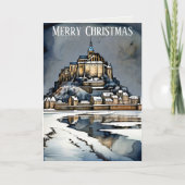 Frohe Weihnachten wünscht Mont St Michel Abbey Karte (Vorderseite)