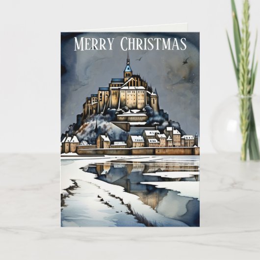 Frohe Weihnachten wünscht Mont St Michel Abbey Karte (Vorderseite)