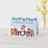 Frohe Weihnachten wünscht Whimsical Pinguin Karte (Gelbe Blume)