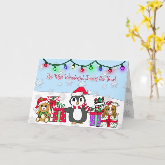 Frohe Weihnachten wünscht Whimsical Pinguin Karte (Gelbe Blume)