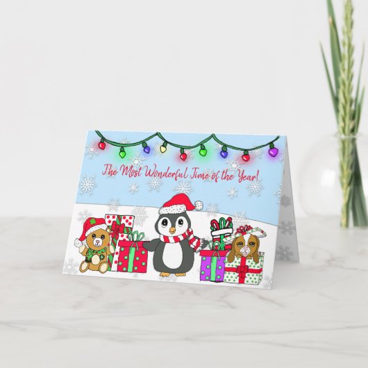 Frohe Weihnachten wünscht Whimsical Pinguin Karte (Vorderseite)