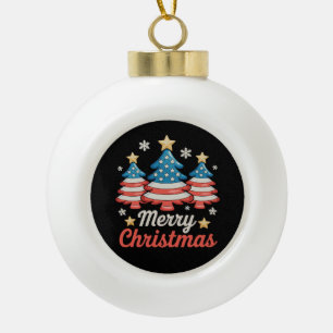 Frohe Weihnachten Xmas Baum Amerikanische US-Flagg Keramik Kugel-Ornament