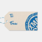 Frohe Weihnachten XMAS Blue & Cream zu, von Geschenkanhänger (Rückseite Horizontal)