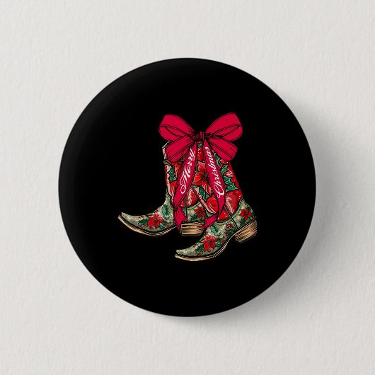 Frohe Weihnachten Xmas Cowboy Boots Coquette Bow P Button (Vorderseite)