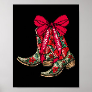 Frohe Weihnachten Xmas Cowboy Boots Coquette Bow P Poster