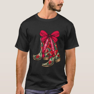 Frohe Weihnachten Xmas Cowboy Boots Coquette Bow P T-Shirt