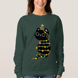 Frohe Weihnachten Xmas Lichter Schwarze Katze Sweatshirt