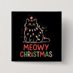 Frohe Weihnachten Xmas Lichter schwarze Katzen-Pyj Button