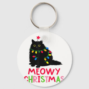 Frohe Weihnachten Xmas Lichter Schwarze Katzen-Pyj Schlüsselanhänger