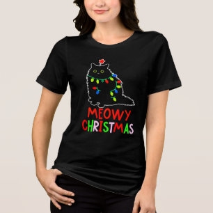 Frohe Weihnachten Xmas-Lichter schwarze Katzen-Pyj Tri-Blend Shirt