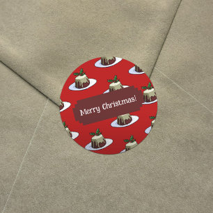 Frohe Weihnachten! Xmas Pudding & Holly Pattern Runder Aufkleber