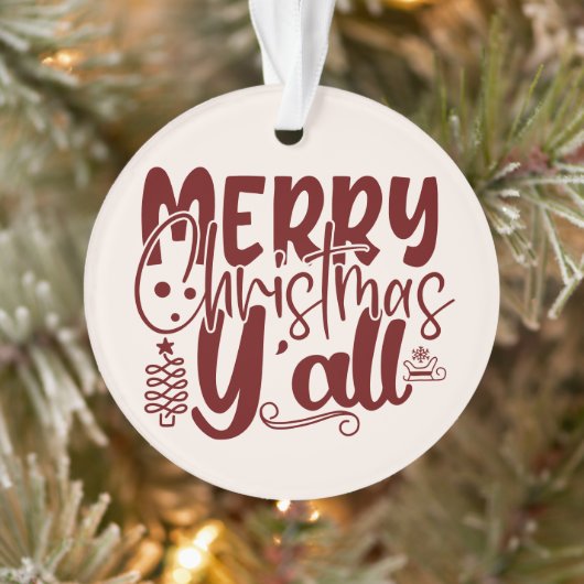 Frohe Weihnachten Y’all Script Burgundy Cream Ornament (Baum)