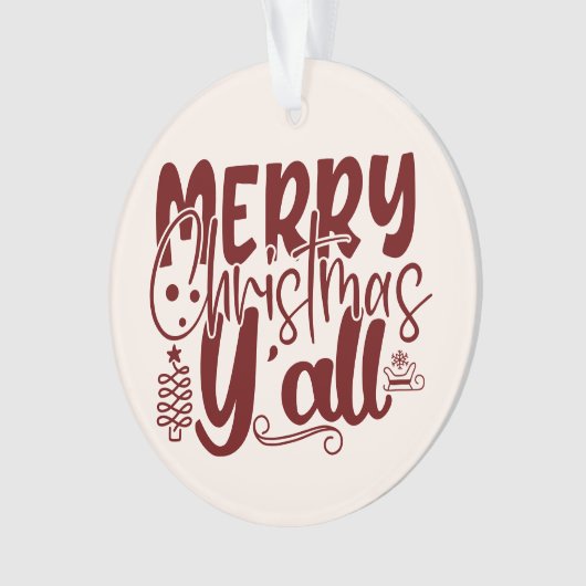 Frohe Weihnachten Y’all Script Burgundy Cream Ornament (Vorderseite)
