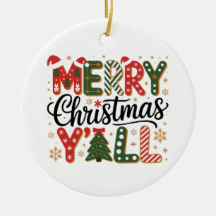 Frohe Weihnachten Y’all Südliches Festtagsfest Keramik Ornament